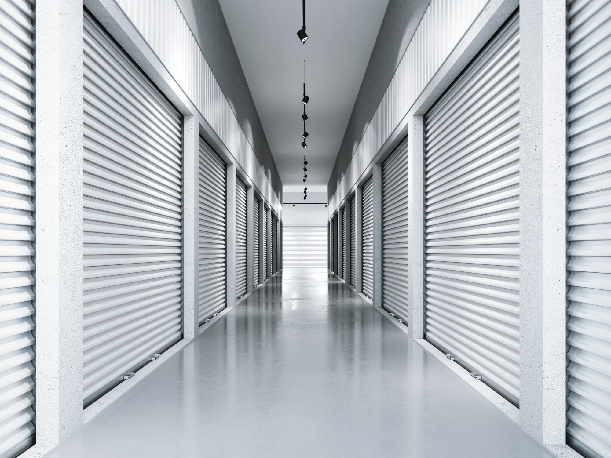 Storage facilities with white doors